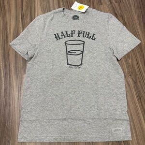 NWT Life is Good T- Shirt men Sz S  Glass Half Full Short Sleeve Tee  Gray Crew